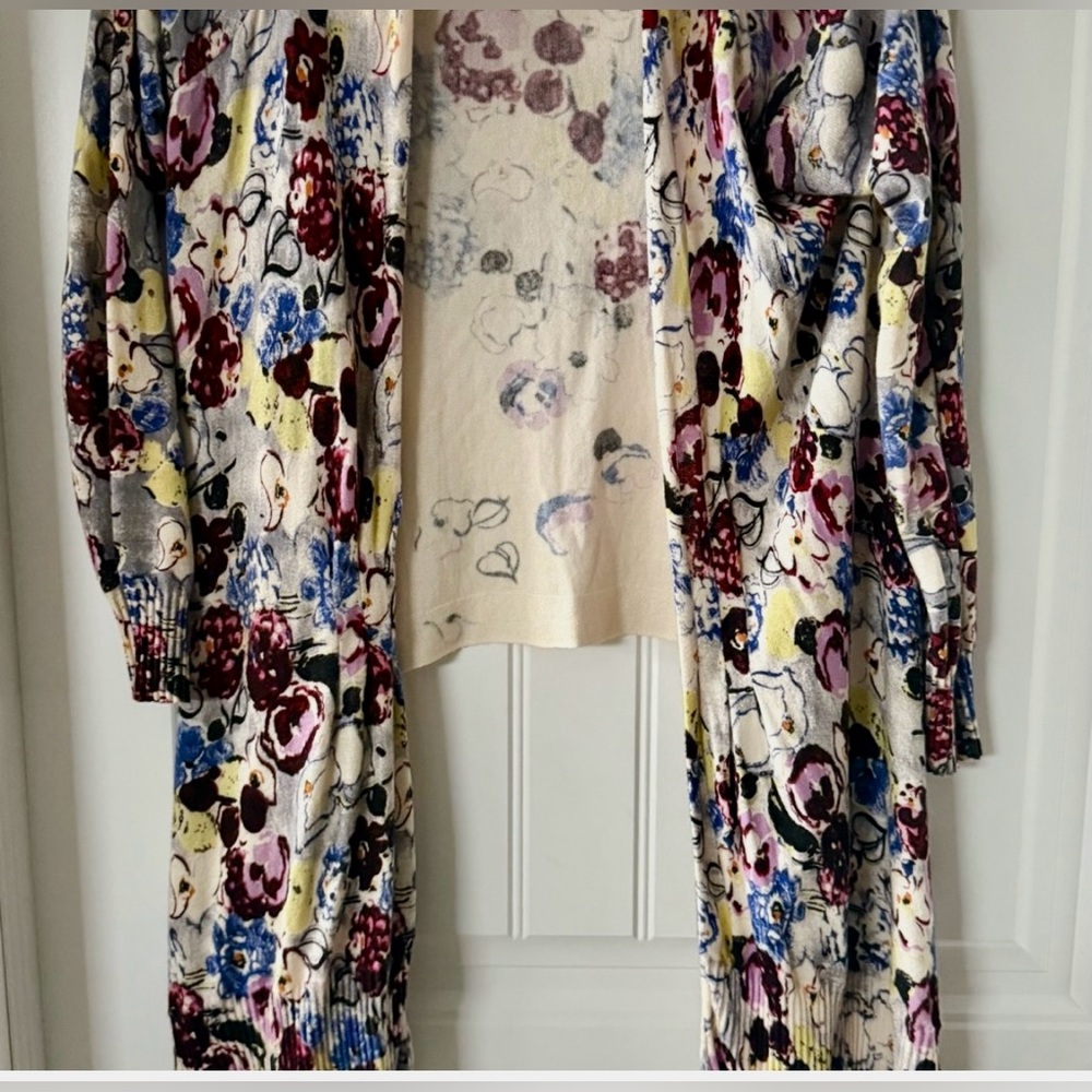 Anthropologie Floral High Low Cardigan Sweater Size Large - Picture 7 of 9